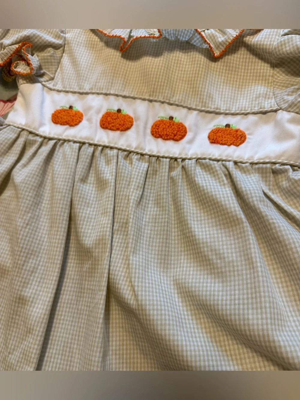 Pumpkin Gingham Dress - Orange Trim - 18M